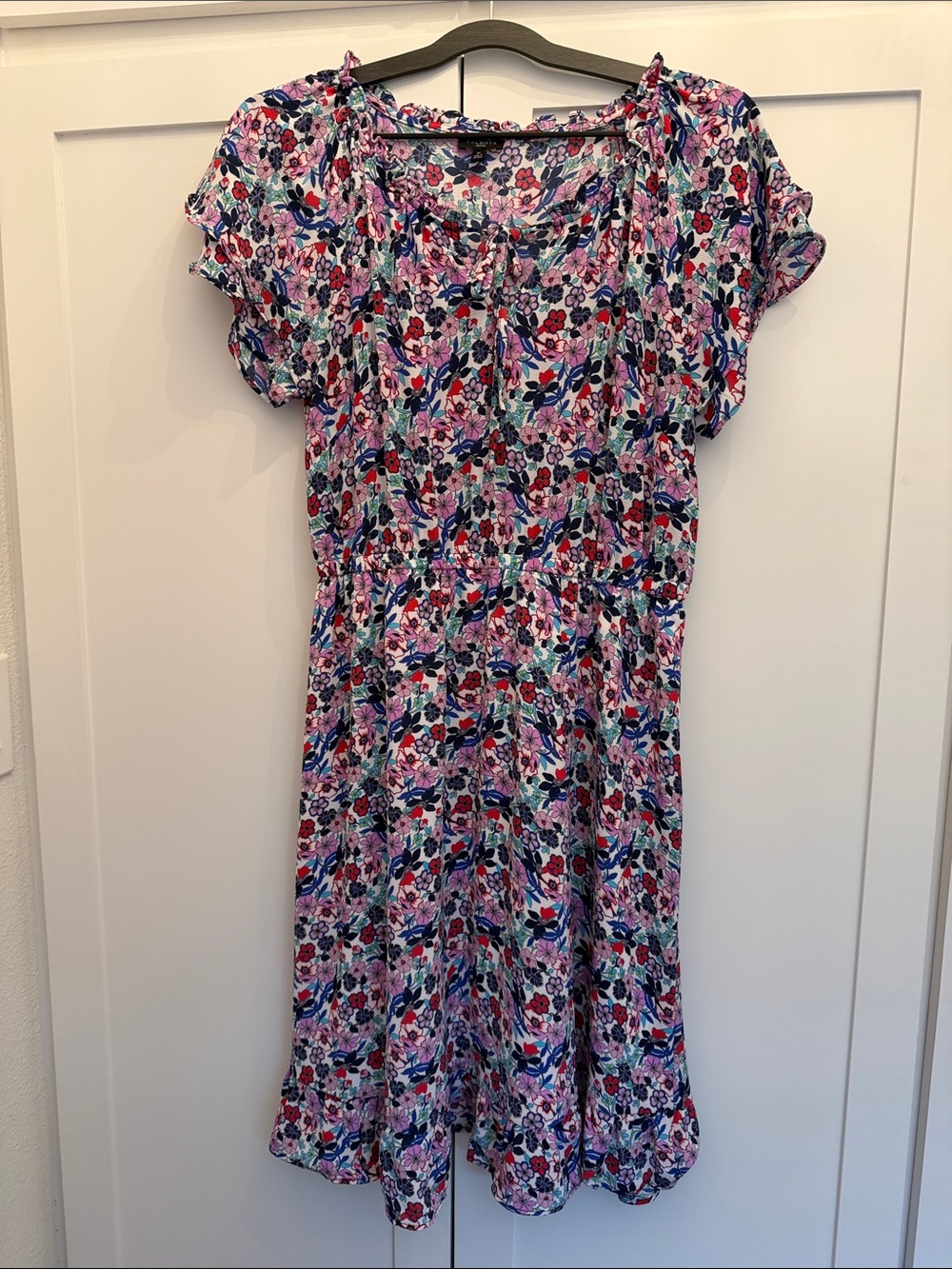 Talbots Floral Midi Dress in Pink, Blue, Red